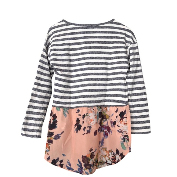 ANTHROPOLOGIE Postmark Cotton Blend Striped Sweatshirt Floral Blouse Gray Sz S - Picture 6 of 10
